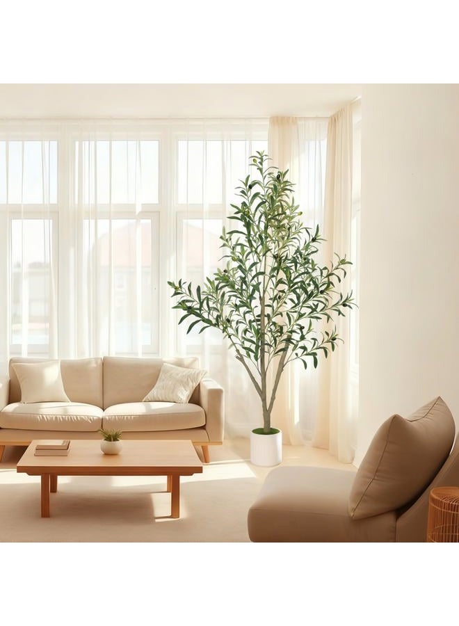 Timoo شجرة زيتون صناعية داخلية بارتفاع 5 أقدام مع وعاء أبيض، نباتات صناعية داخلية شجرة مزيفة بأوراق واقعية وثمار حقيقية، نبات مزيف لتزيين المنزل والمكتب - Image 5