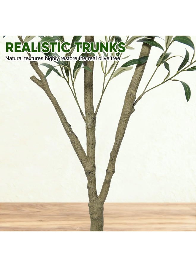 Timoo شجرة زيتون صناعية داخلية بارتفاع 5 أقدام مع وعاء أبيض، نباتات صناعية داخلية شجرة مزيفة بأوراق واقعية وثمار حقيقية، نبات مزيف لتزيين المنزل والمكتب - Image 4