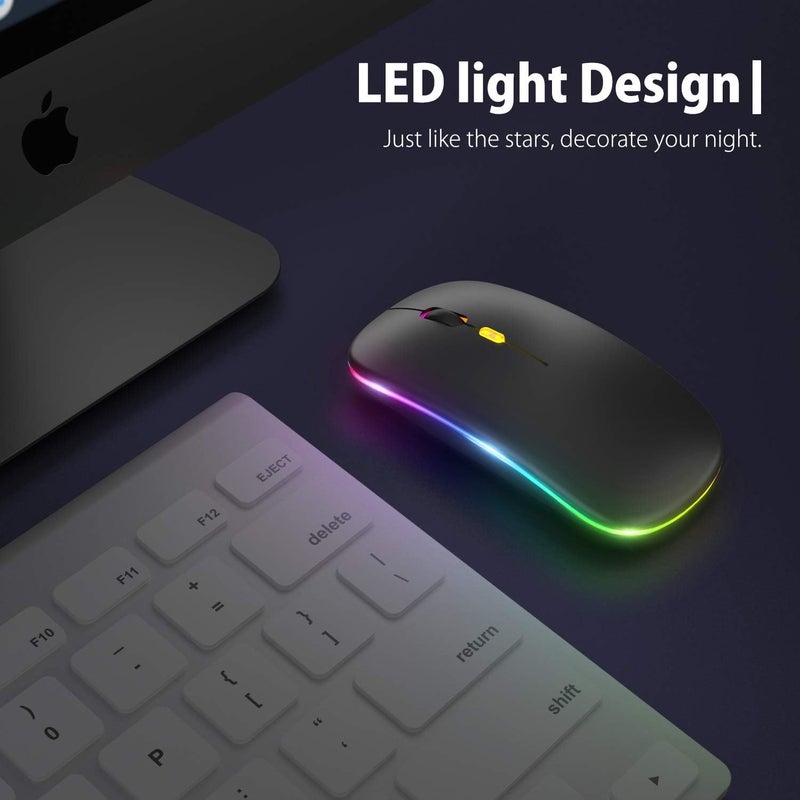 CLUSPEX LED Wireless Mouse, Slim Silent Mouse 2.4G Portable Mobile Optical Office Mouse with USB & Type-c Receiver, 3 Adjustable DPI Levels for Notebook, PC, Laptop, Computer (Black) - Image 4