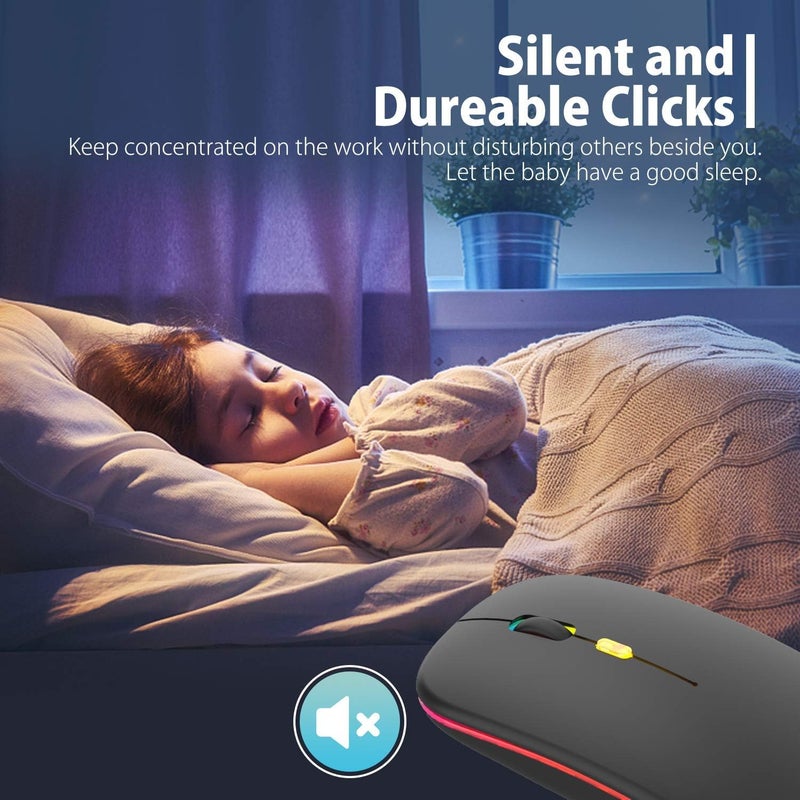 CLUSPEX LED Wireless Mouse, Slim Silent Mouse 2.4G Portable Mobile Optical Office Mouse with USB & Type-c Receiver, 3 Adjustable DPI Levels for Notebook, PC, Laptop, Computer (Black) - Image 3