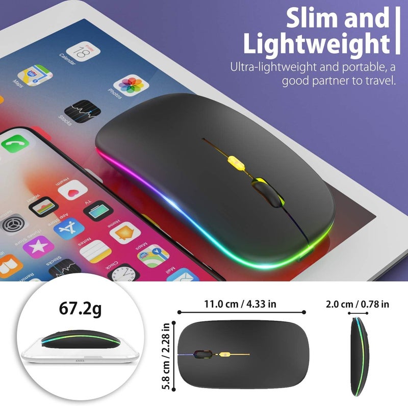 CLUSPEX LED Wireless Mouse, Slim Silent Mouse 2.4G Portable Mobile Optical Office Mouse with USB & Type-c Receiver, 3 Adjustable DPI Levels for Notebook, PC, Laptop, Computer (Black) - Image 5