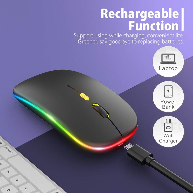 CLUSPEX LED Wireless Mouse, Slim Silent Mouse 2.4G Portable Mobile Optical Office Mouse with USB & Type-c Receiver, 3 Adjustable DPI Levels for Notebook, PC, Laptop, Computer (Black) - Image 2