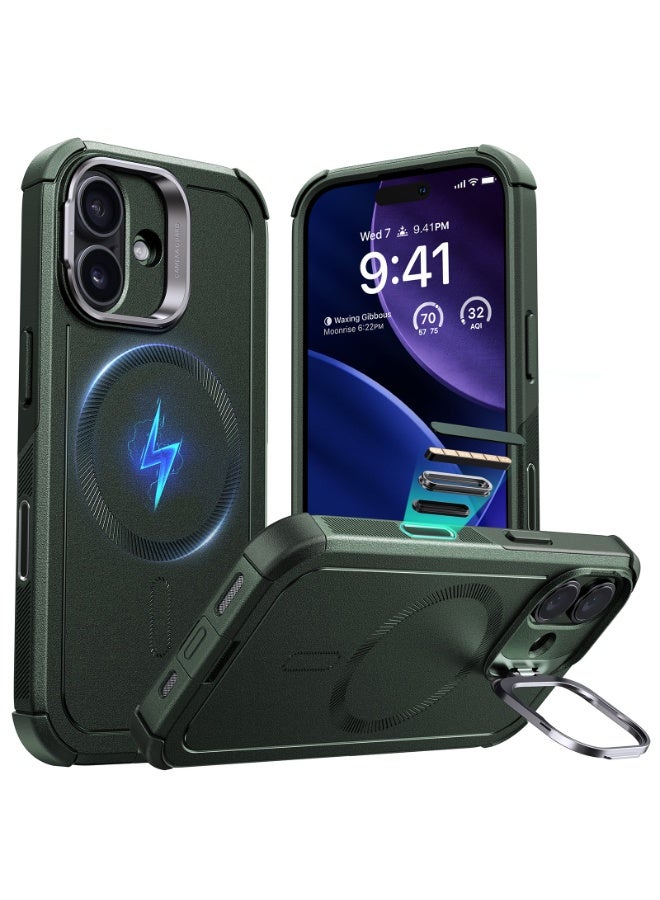 ESR iPhone 17 HaloLock Cyber Tough Case with Stand – MagSafe Compatible Heavy-Duty Cover with Camera Control Button 7x Military-Grade Drop Protection Shock-Absorbing Corners And 3-Layer Design - Green - Image 1