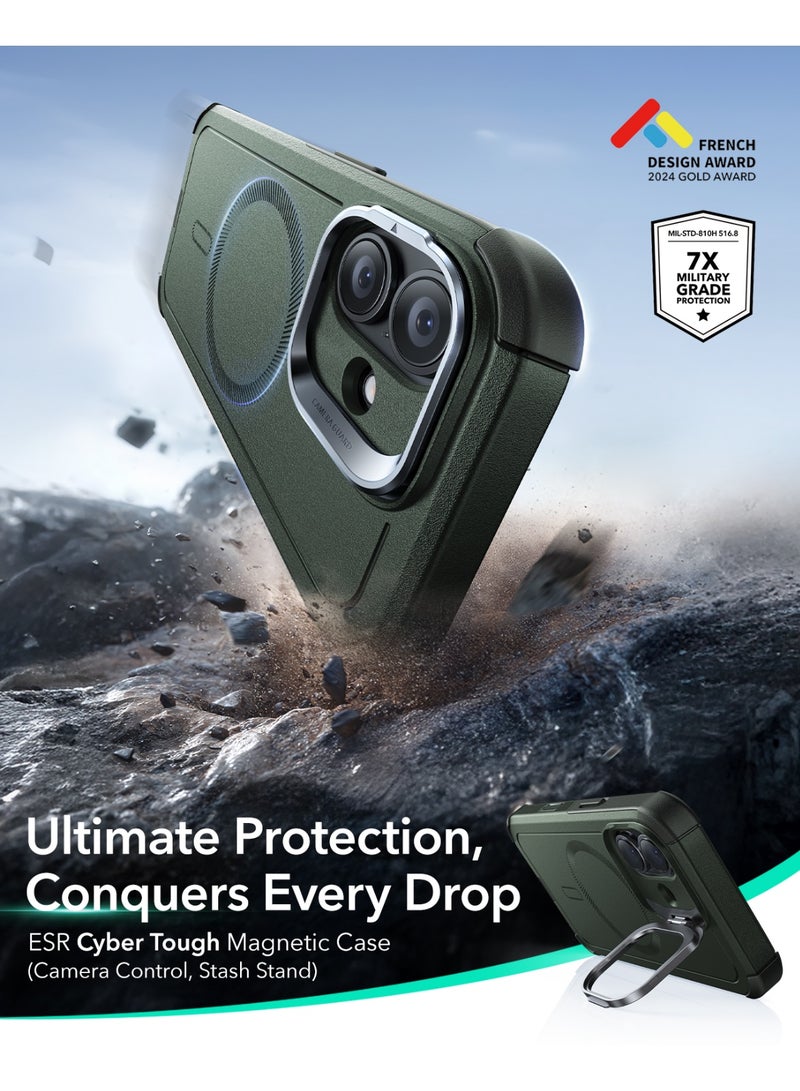 ESR iPhone 17 HaloLock Cyber Tough Case with Stand – MagSafe Compatible Heavy-Duty Cover with Camera Control Button 7x Military-Grade Drop Protection Shock-Absorbing Corners And 3-Layer Design - Green - Image 2