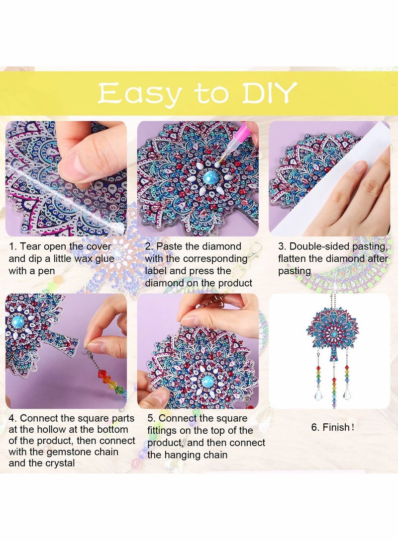 SOLARAE Diamond Painting Pendant Kids, Double Sided Crystal Gem Paint by Number Stereoscopic Hanging Ornaments, Wind Chime Moon Heart Mandala for Home Garden Adults Kids (3 Pcs) - Image 5