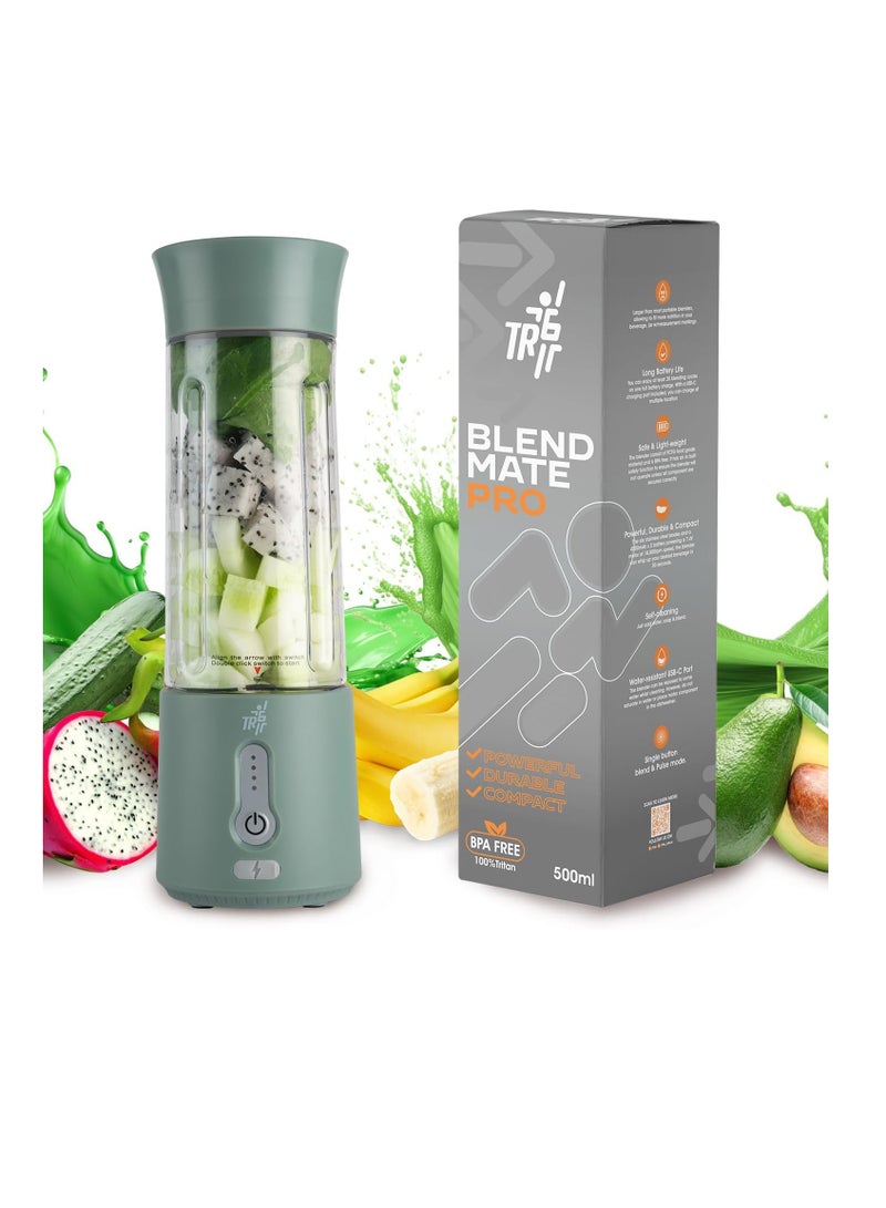 TR6 Blendmate Pro Portable Blender for Smoothies, Protein Shakes & Ice Crushing – 500ML Capacity, Tritan Material, 4000mAh Battery, USB-C Port with Handle Lid (Olive Green) - Image 1