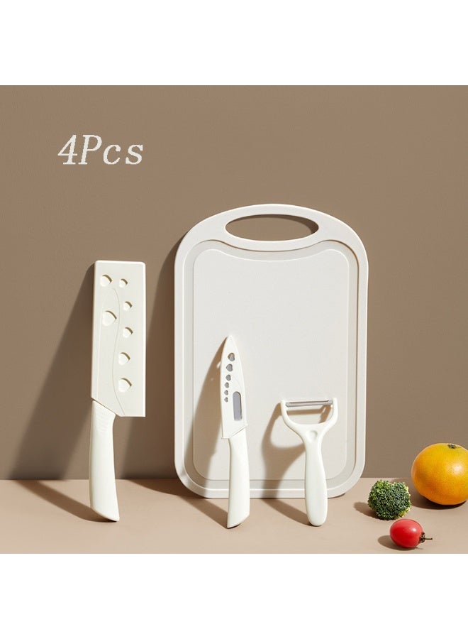 HOMESTAR 4-Piece White Kitchen Tools Set - Fruit Knife, Vegetable Knife, Cutting Board and Peeler, Non-Slip Dishwasher Safe Kitchen Utensils for Home - Image 1