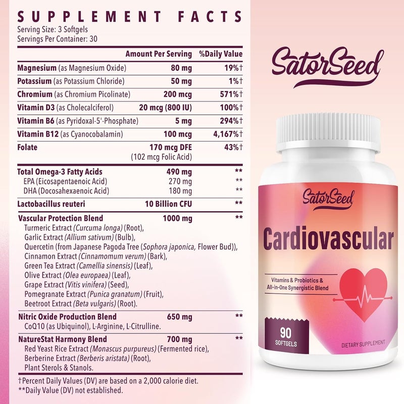 SatorSeed Cardiovascular Supplement 3000mg  Vitamins Probiotics Omega3 and CoQ10 AllinOne Synergistic Blend for Adults  90 Softgels - Image 5