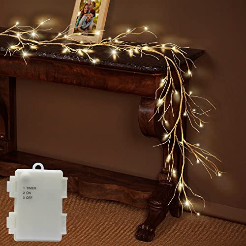 OTAVILEM Lighted Garland with Birch Twigs, 6FT Lighted Garlands with 48 LEDs for Christmas Decorations Indoor, Birch Garland with Lights and Timer for Outdoor Decorations - Image 1