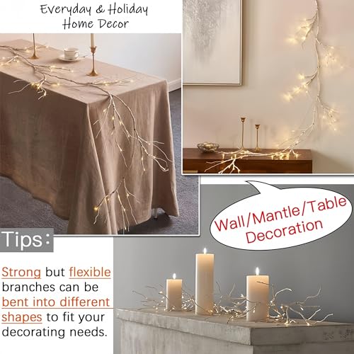 OTAVILEM Lighted Garland with Birch Twigs, 6FT Lighted Garlands with 48 LEDs for Christmas Decorations Indoor, Birch Garland with Lights and Timer for Outdoor Decorations - Image 5