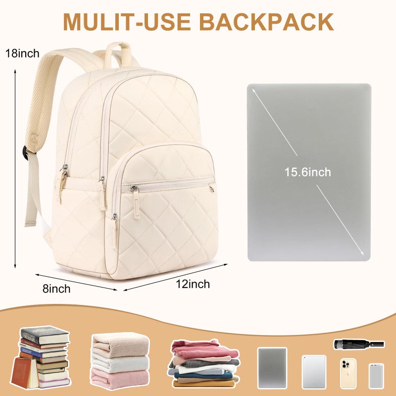 ZUBOND Backpack for Women, Quilted Puffer Casual Daypack, College School Backpack for Girls, Water-Resistant Bookbag for 15.6 Inch Laptop - Image 5