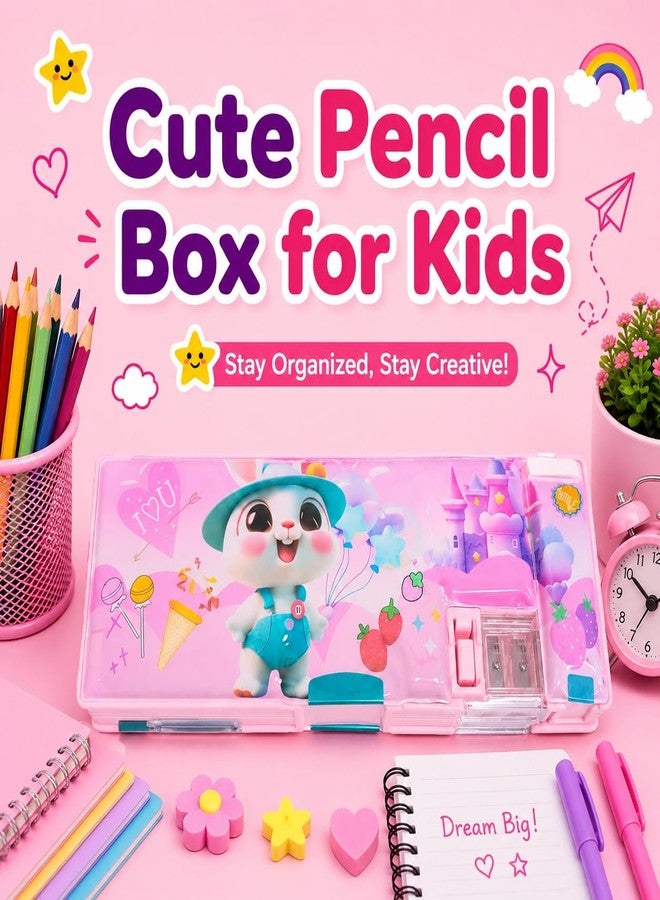 SMAX Plastic Pencil Box | Double Sided Multifunction Space Cartoon Theme Pencil Geometry Box for Kids Boys, Jumbo Push Button Pencil Organizer | Return Gifts for Kids (Design_4) - Image 3
