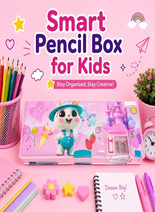 SMAX Plastic Pencil Box | Double Sided Multifunction Space Cartoon Theme Pencil Geometry Box for Kids Boys, Jumbo Push Button Pencil Organizer | Return Gifts for Kids (Design_4) - Image 5