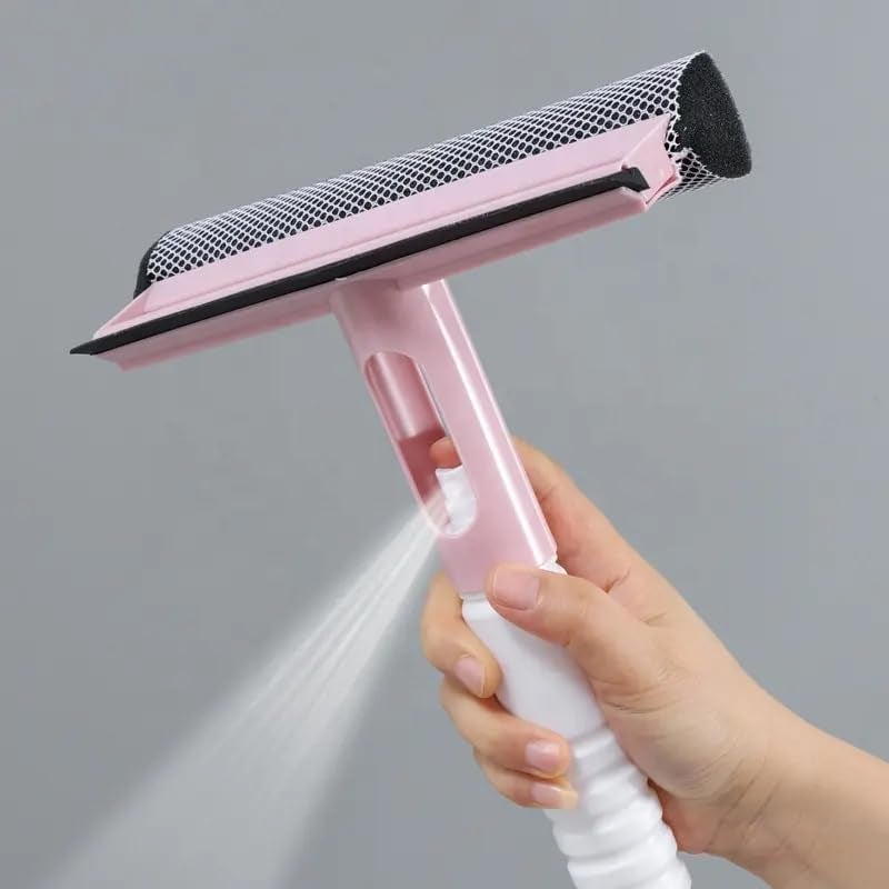 LASALE 3 in 1 Glass Cleaner for Window with Spray Long HandleMultipurpose Wiper Sponge Brush Sprayer Squeegee for Bathroom Tiles Shower Glasses Screens House and Car Glass