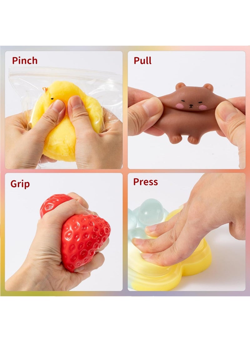 YALONG 6 Pcs Squishy Squeeze Toys Set, Soft Toy Baby Stress Relief & Focus Toy, Pinch Decompression Toy for Anxiety and Relaxation, Include (1 Strawberry, 1 Cat Paw, 1 Cookie,1 Hamster, 1 Chick, 1 Penguin, 6 Mochi) Sensory Stress Relief Toys, Squishy Fidget Toys Adults, Party Favors Gifts for Kids - Image 2