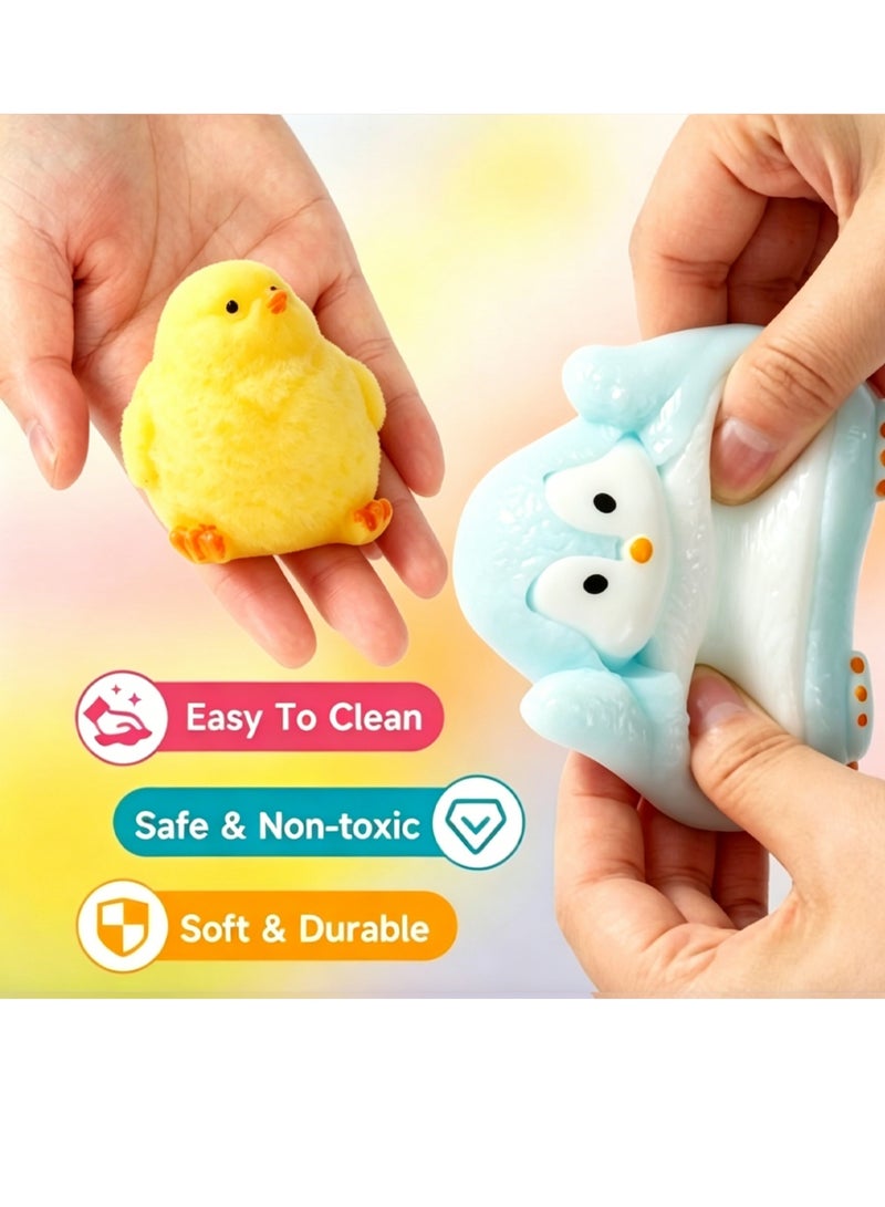 YALONG 6 Pcs Squishy Squeeze Toys Set, Soft Toy Baby Stress Relief & Focus Toy, Pinch Decompression Toy for Anxiety and Relaxation, Include (1 Strawberry, 1 Cat Paw, 1 Cookie,1 Hamster, 1 Chick, 1 Penguin, 6 Mochi) Sensory Stress Relief Toys, Squishy Fidget Toys Adults, Party Favors Gifts for Kids - Image 4