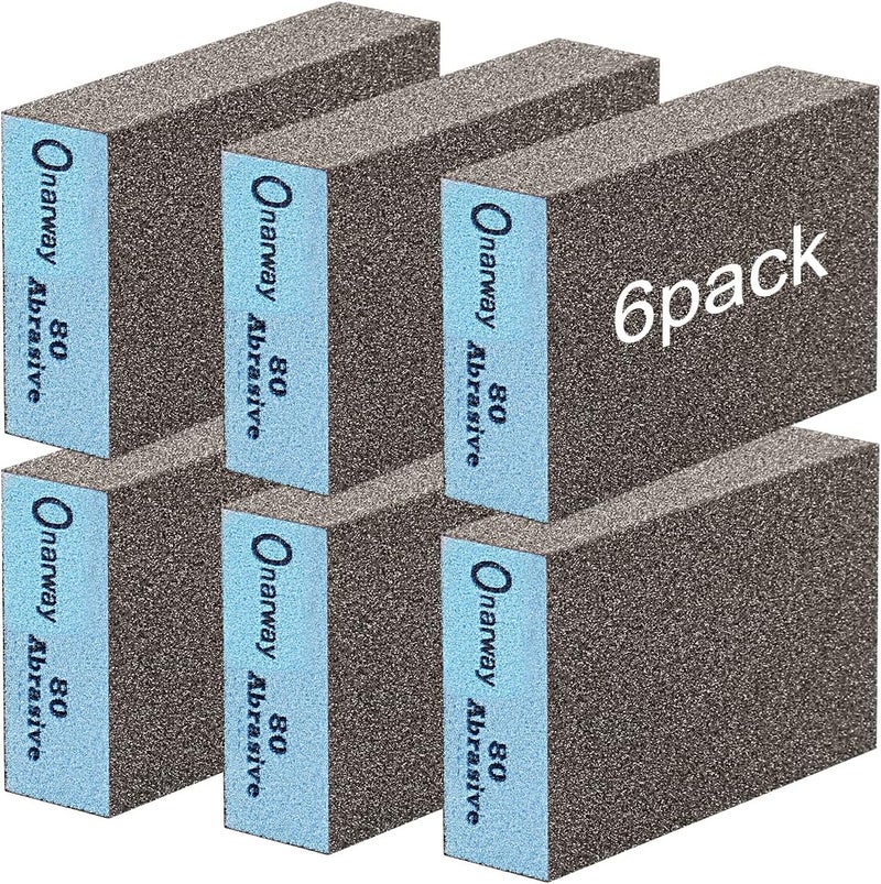 Onarway Sanding Blocks 6 Packs Wet and Dry Dual-use Sanding Sponges - Coarse 80 Grits: Washable and Reusable for Wood Metal Wall Polish - Image 1