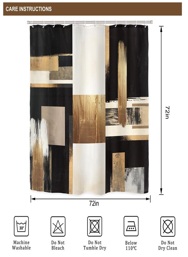 ريديكور طقم ستائر حمام من رييديكور، أسود وذهبي، بتصميم تجريدي، مكون من 4 قطع، بنمط لوحات زيتية عصرية، بنمط بوهيمي بيج، مع سجاد وإكسسوارات، وسجادة فنية لغطاء المرحاض، وسجادة محيطية، وسجادة حمام مزودة بـ 12 خطافًا. - Image 5