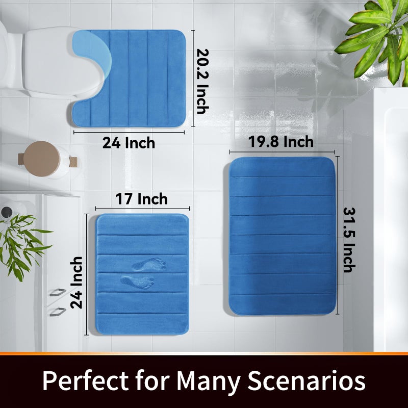 Yimobra Memory Foam Bath Mat Rug  24 x 17 Inches  Comfortable  Soft  Super Water Absorption  Machine Wash  Non-Slip  Thick  Easier to Dry for Bathroom Floor Rugs  Blue - Image 2