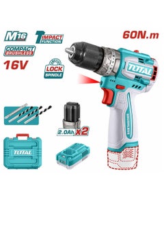 TOTAL Total 16V Brushless Impact Drill Kit – 60Nm Torque, 2-Speed Gear, Auto-Lock Keyless Chuck, Integrated LED Light – Ideal for Drilling, Screwing, and Impact Tasks – Includes Batteries, Charger & Carrying Case  - Image 1
