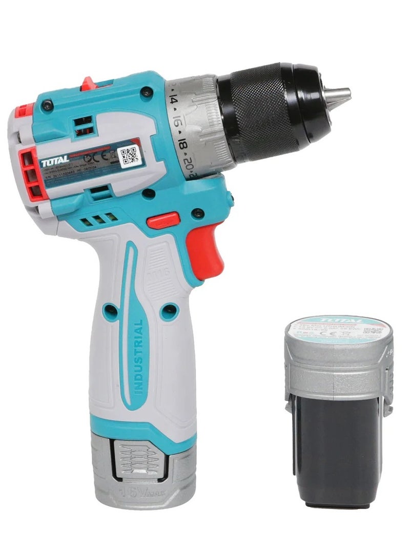 TOTAL Total 16V Brushless Impact Drill Kit – 60Nm Torque, 2-Speed Gear, Auto-Lock Keyless Chuck, Integrated LED Light – Ideal for Drilling, Screwing, and Impact Tasks – Includes Batteries, Charger & Carrying Case  - Image 4