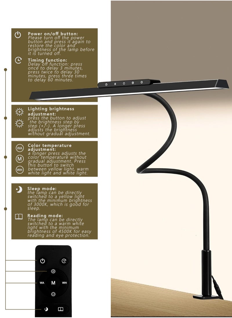 Desk Lamp, RemoteControl,3 Colors Stepless Dimming LED Desk Lamps for Home Office Adjustable Memory Desk Light with Clamp Office Lamp Eye Caring Computer Light for Working Sewing/12W/1480lux