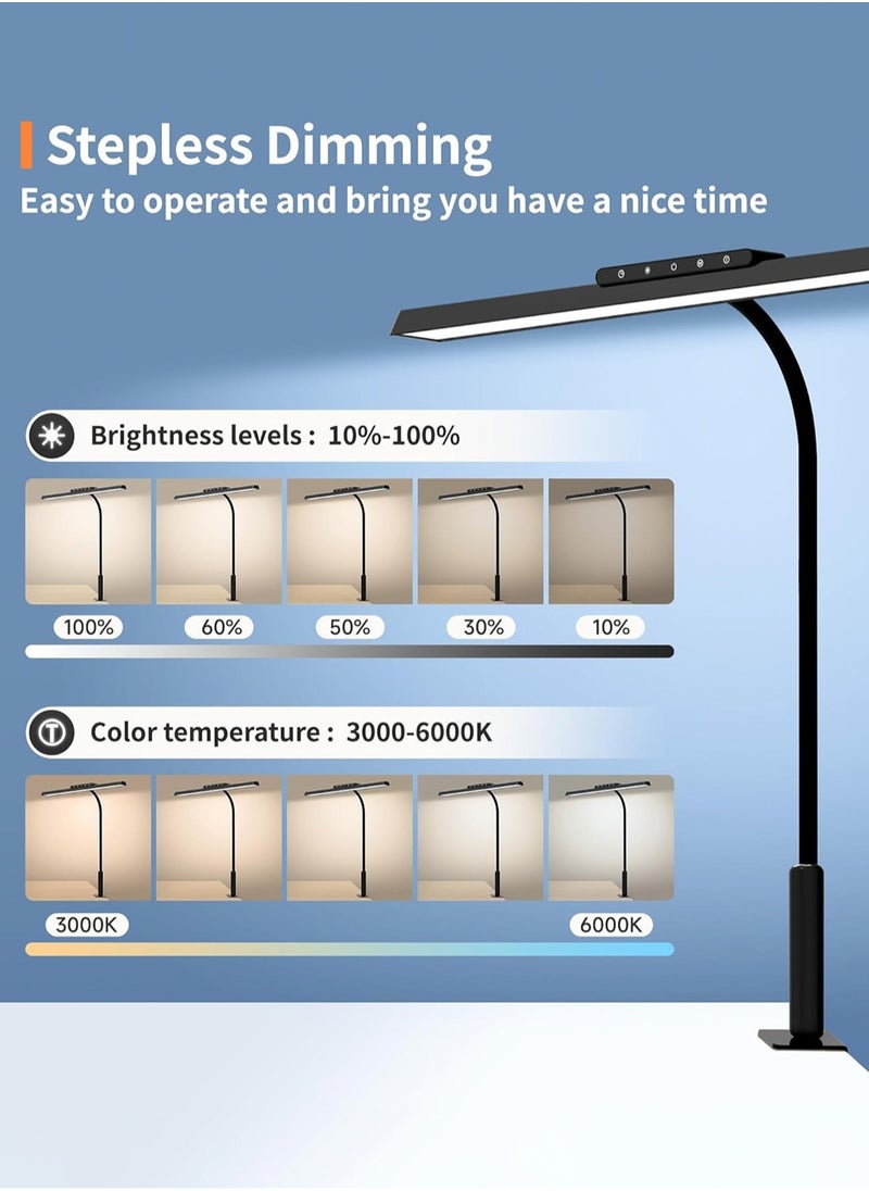 Desk Lamp, RemoteControl,3 Colors Stepless Dimming LED Desk Lamps for Home Office Adjustable Memory Desk Light with Clamp Office Lamp Eye Caring Computer Light for Working Sewing/12W/1480lux