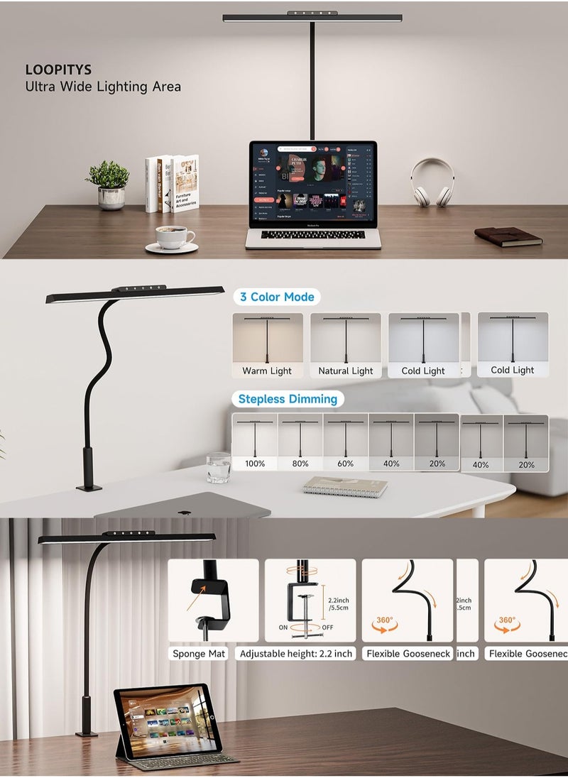 Desk Lamp, RemoteControl,3 Colors Stepless Dimming LED Desk Lamps for Home Office Adjustable Memory Desk Light with Clamp Office Lamp Eye Caring Computer Light for Working Sewing/12W/1480lux