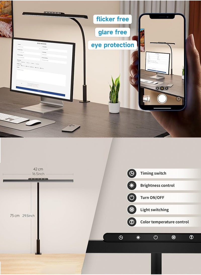 Desk Lamp, RemoteControl,3 Colors Stepless Dimming LED Desk Lamps for Home Office Adjustable Memory Desk Light with Clamp Office Lamp Eye Caring Computer Light for Working Sewing/12W/1480lux