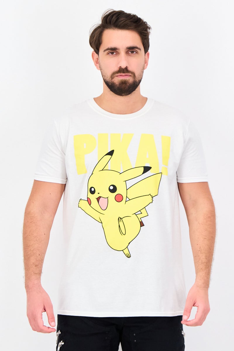 Pokemon تي شيرت رجالي بأكمام قصيرة وياقة دائرية بطباعة جرافيك، أبيض - Image 1