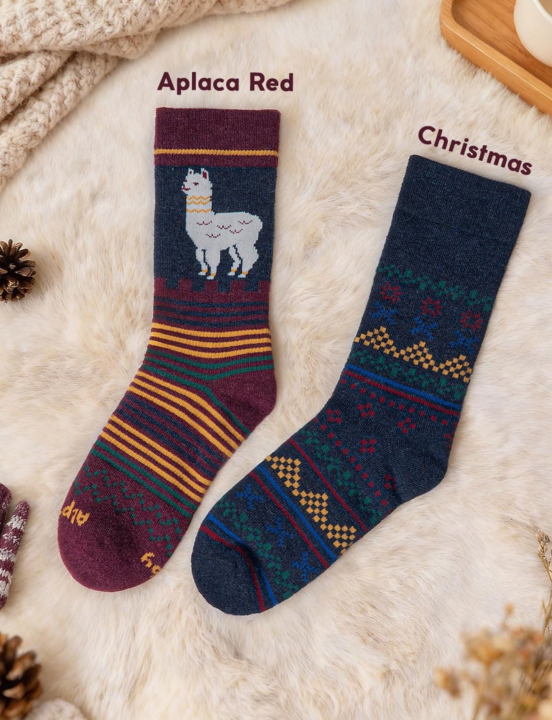 Juclise Alpaca Wool Socks for Men & Women,Warmth Hiking Moisture Wicking Crew Socks (XL,Christmas + Alpaca Redï¼ˆGift Editionï¼‰) - Image 2