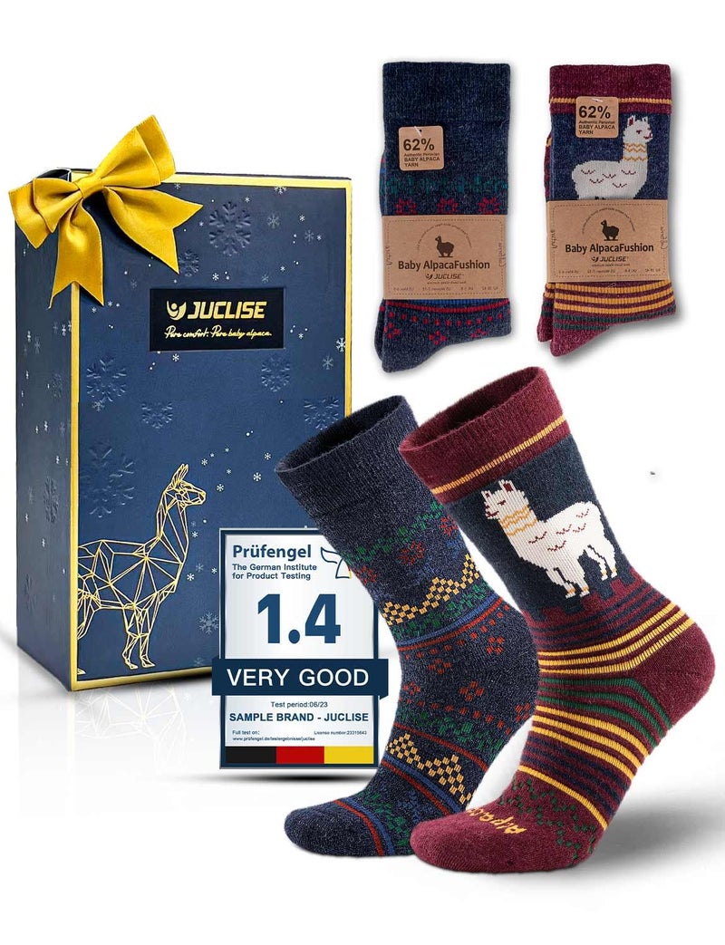 Juclise Alpaca Wool Socks for Men & Women,Warmth Hiking Moisture Wicking Crew Socks (XL,Christmas + Alpaca Redï¼ˆGift Editionï¼‰) - Image 1