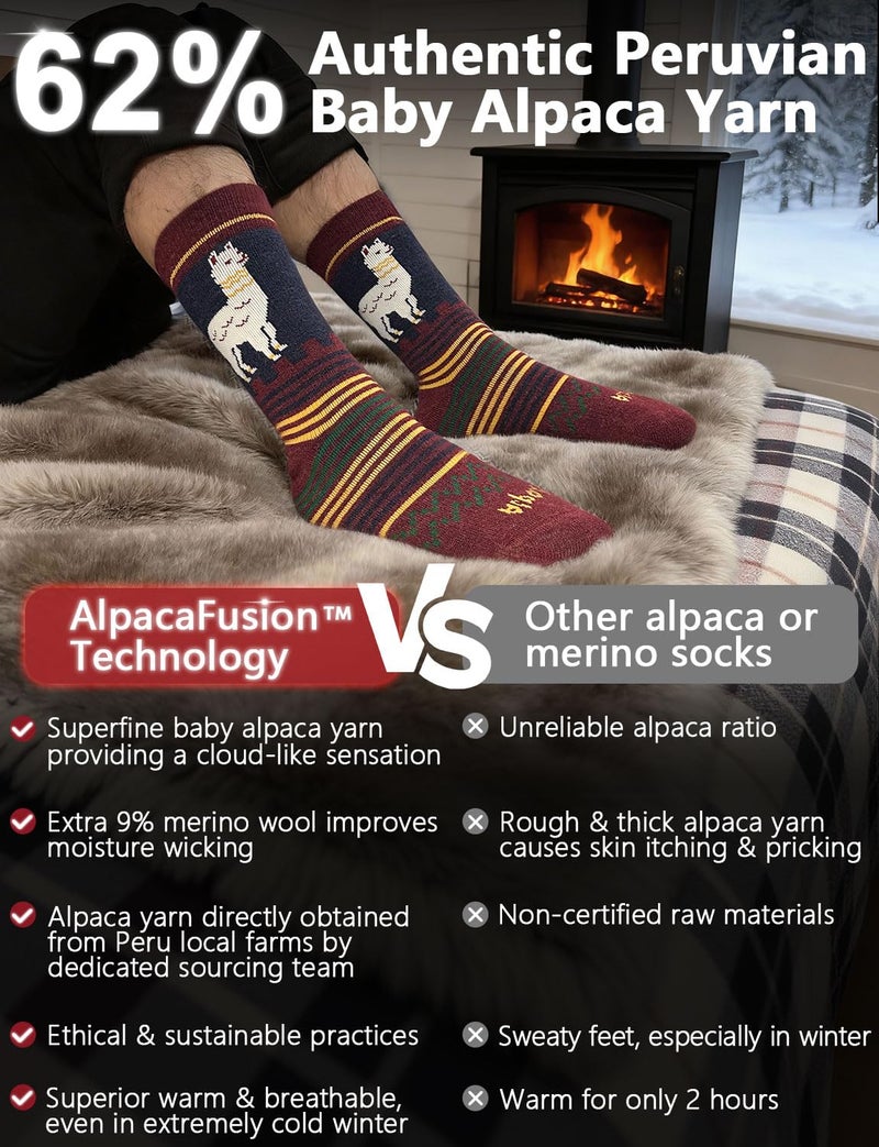 Juclise Alpaca Wool Socks for Men & Women,Warmth Hiking Moisture Wicking Crew Socks (XL,Christmas + Alpaca Redï¼ˆGift Editionï¼‰) - Image 5
