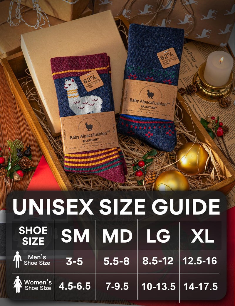 Juclise Alpaca Wool Socks for Men & Women,Warmth Hiking Moisture Wicking Crew Socks (XL,Christmas + Alpaca Redï¼ˆGift Editionï¼‰) - Image 4