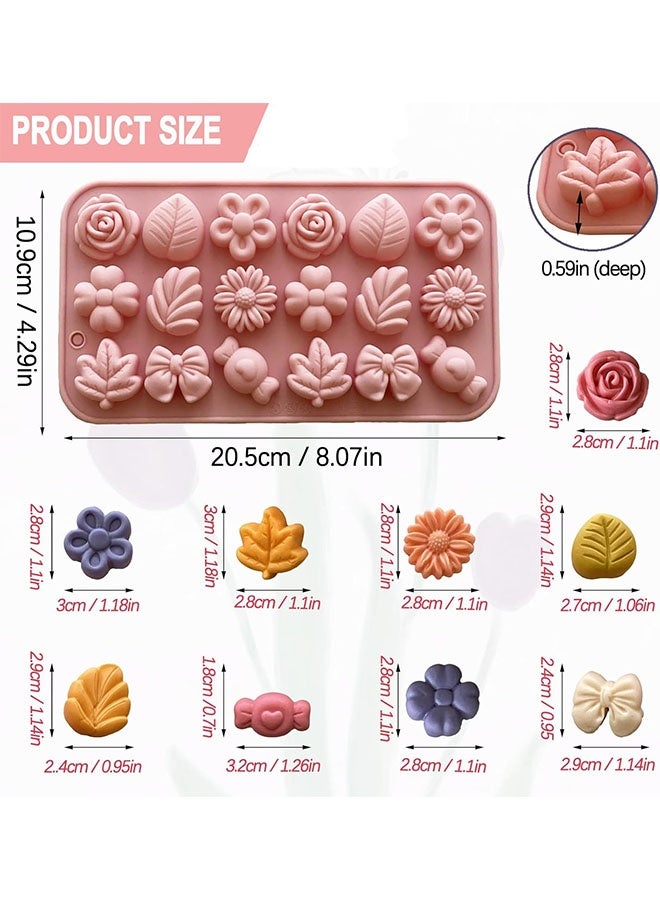 Flower Candy Molds Silicone 1PCS Daisy Flower Chocolate Molds Tulip Small Flower Molds Bow Tie Leaf Jello Molds Ice Mold Pudding Molds Soap Molds Cookie Molds for Desserts Making (Pink) - Image 2