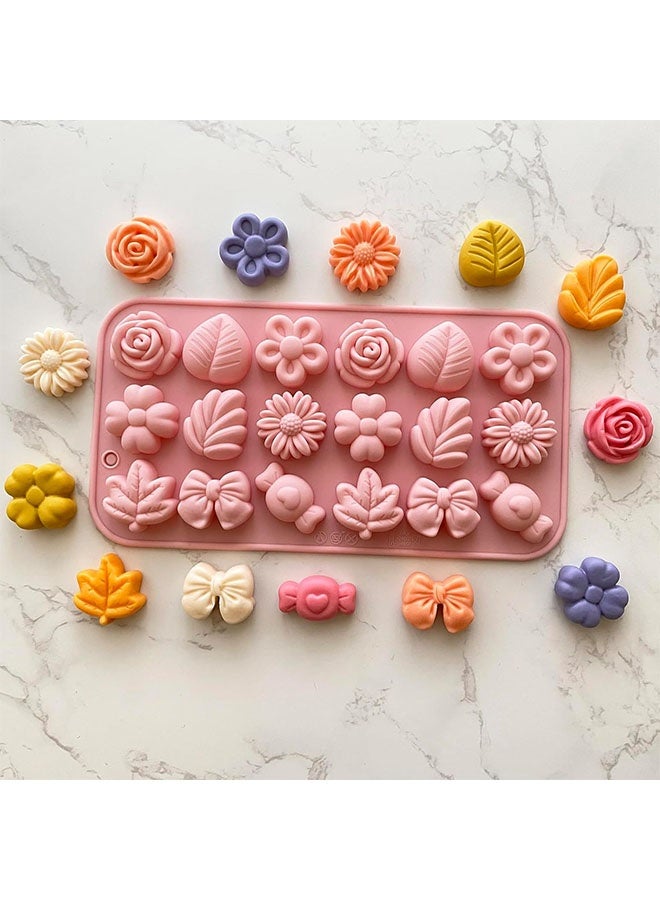 Flower Candy Molds Silicone 1PCS Daisy Flower Chocolate Molds Tulip Small Flower Molds Bow Tie Leaf Jello Molds Ice Mold Pudding Molds Soap Molds Cookie Molds for Desserts Making (Pink) - Image 5