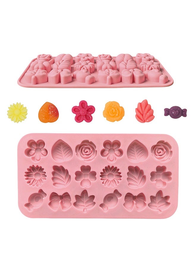 Flower Candy Molds Silicone 1PCS Daisy Flower Chocolate Molds Tulip Small Flower Molds Bow Tie Leaf Jello Molds Ice Mold Pudding Molds Soap Molds Cookie Molds for Desserts Making (Pink) - Image 1