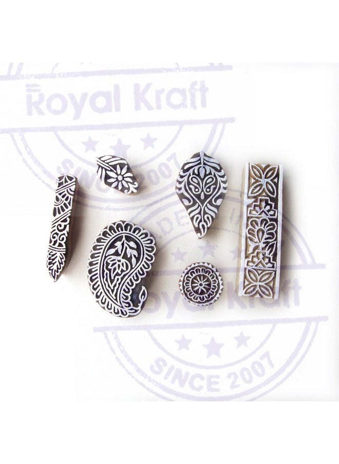 Royal Kraft Indian Paisley and Leaf Motif Wood Block Stamps (Set of 6) Htag0324  - Image 2