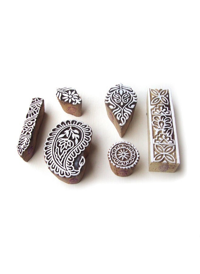 Royal Kraft Indian Paisley and Leaf Motif Wood Block Stamps (Set of 6) Htag0324  - Image 1