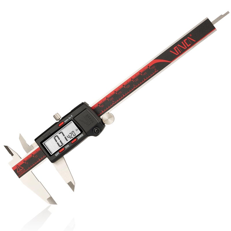 VINCA IP54 Grade Digital Caliper, DCLA-0605 6 Inch/150mm, Inch/Millimeter/Fraction Conversion, Stainless Steel, Large LCD Screen - Image 1