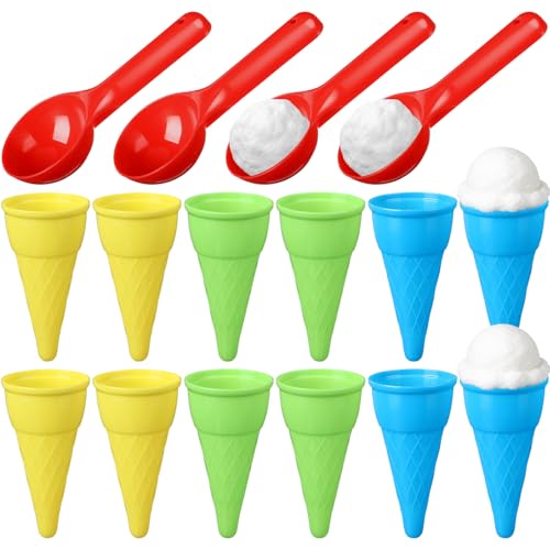 Potchen 16 Pcs Plastic Ice Cream Cones Cups and Scoop Set Beach Sand Toys for Kids Summer Sandbox Ice Cream Mold Set for Sensory Table Outdoor Play Backyard Seaside Activities - Image 1
