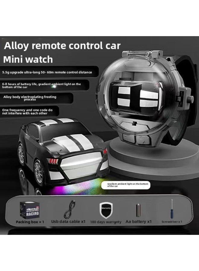 Mini Alloy Watch Remote Control Car 2.4G Black Technology Children Electric Racing Boy Birthday Gift Toy-Color:[alloy Model-elegant Light] Black Wild Horse  - Image 1