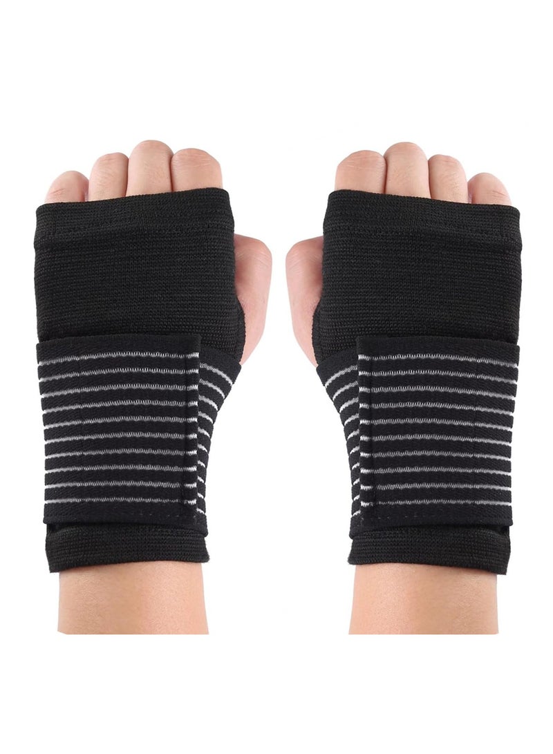 Palm Brace Wrist Support Sleeves (1 Pair), Everyday Use Wrist Brace, Compression Carpal Tunnel for Wrist Pain Relief, Fitness Gloves, Sports Glove, Wrist Brace for Men and Women (Black with straps) - Image 1