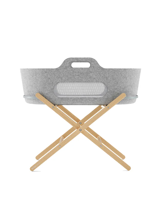 سنوز Baskit Moses Basket And Stand Set For Baby, Dual Mesh Windows For Airflow, Soft Material , 3D Breathable Mattress, Machine Washable Liners , Basket And Stand 84 X 46.5 X 74 Cm - Light Grey And Natural