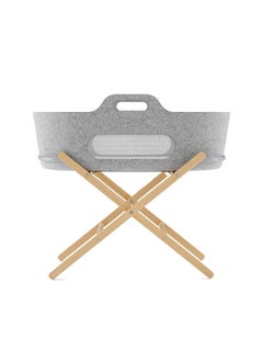 Baskit Moses Basket And Stand Set For Baby, Dual Mesh Windows For Airflow, Soft Material , 3D Breathable Mattress, Machine Washable Liners , Basket And Stand 84 X 46.5 X 74 Cm - Light Grey And Natural