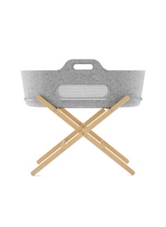 Snuz Baskit Moses Basket And Stand Set For Baby, Dual Mesh Windows For Airflow, Soft Material , 3D Breathable Mattress, Machine Washable Liners , Basket And Stand 84 X 46.5 X 74 Cm - Light Grey And Natural  - Image 1