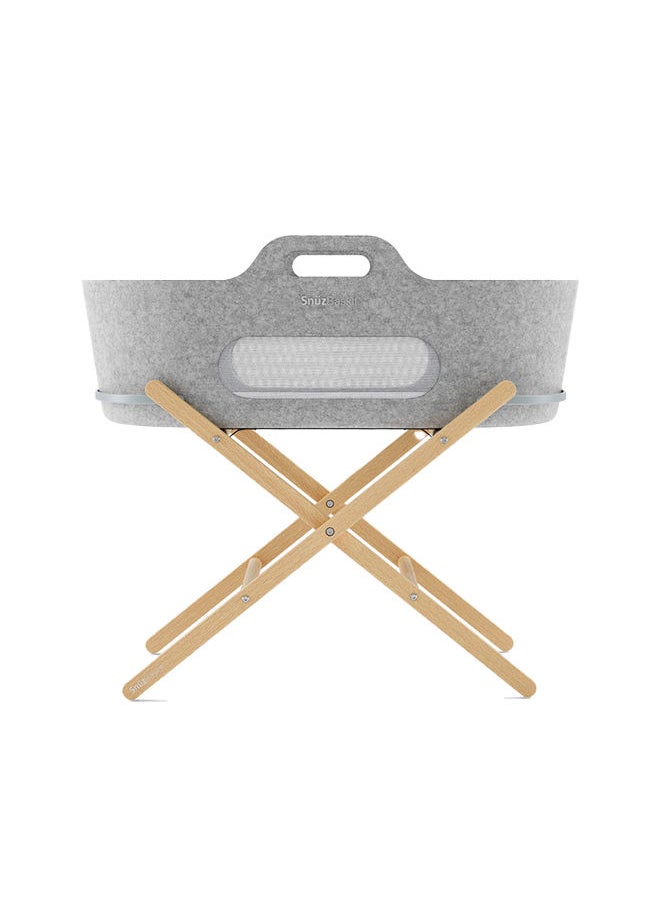Snuz - Baskit Moses Basket And Stand Set For Baby, Dual Mesh Windows For Airflow, Soft Material , 3D Breathable Mattress, Machine Washable Liners , Basket And Stand 84 X 46.5 X 74 Cm - Light Grey And Natural - Image 1