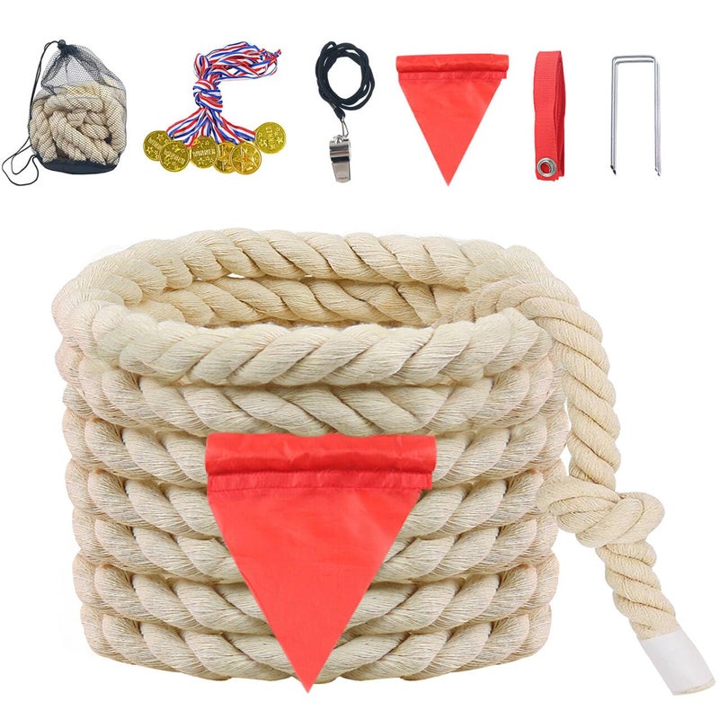 Alytree Tug of War Rope for Kids and Adults, Natural Twisted Cotton Rope, Outdoor Games Set Perfect for Carnival Team Building Activities, Field Day Family Reunion Birthday Party Game, Outside Yard Lawn Games - Image 1