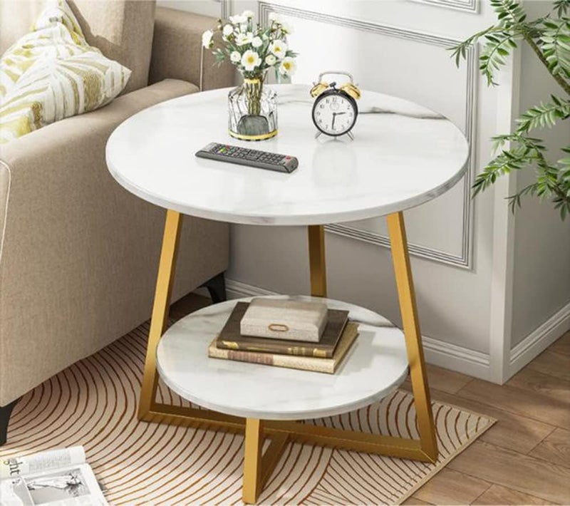 Coffee Table, Nightstand, Sofa Side Snack Table, Bedside End Table,Lamp Table for Living Room Bedroom (White-Gold) - Image 3