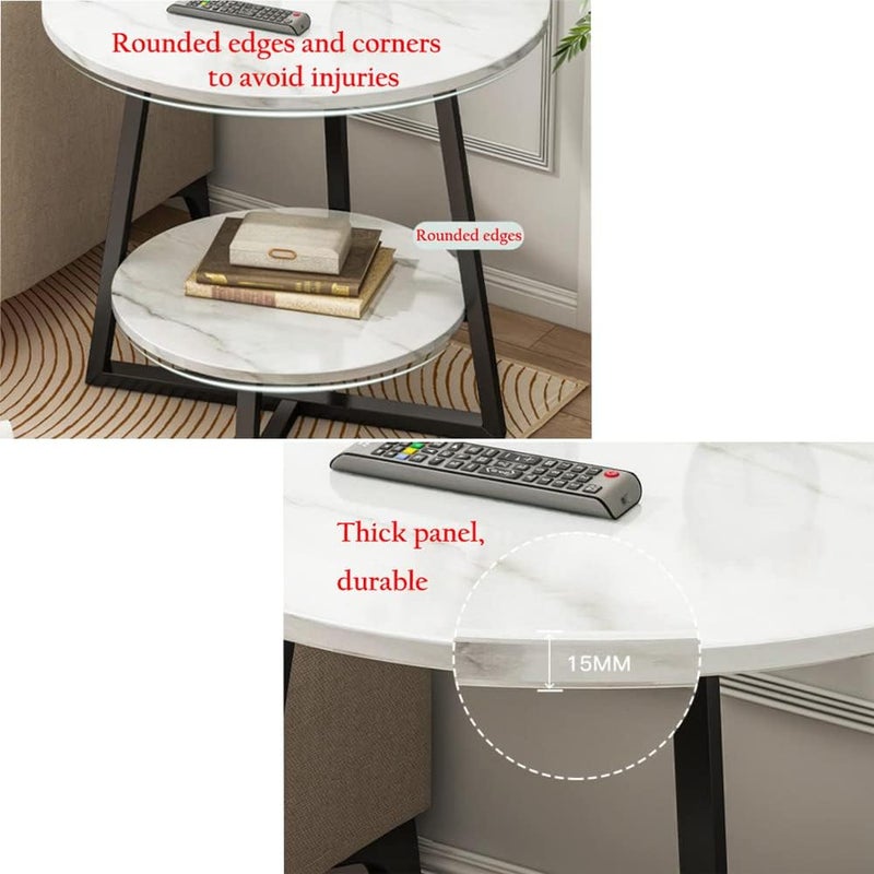 Coffee Table, Nightstand, Sofa Side Snack Table, Bedside End Table,Lamp Table for Living Room Bedroom (White-Gold) - Image 2